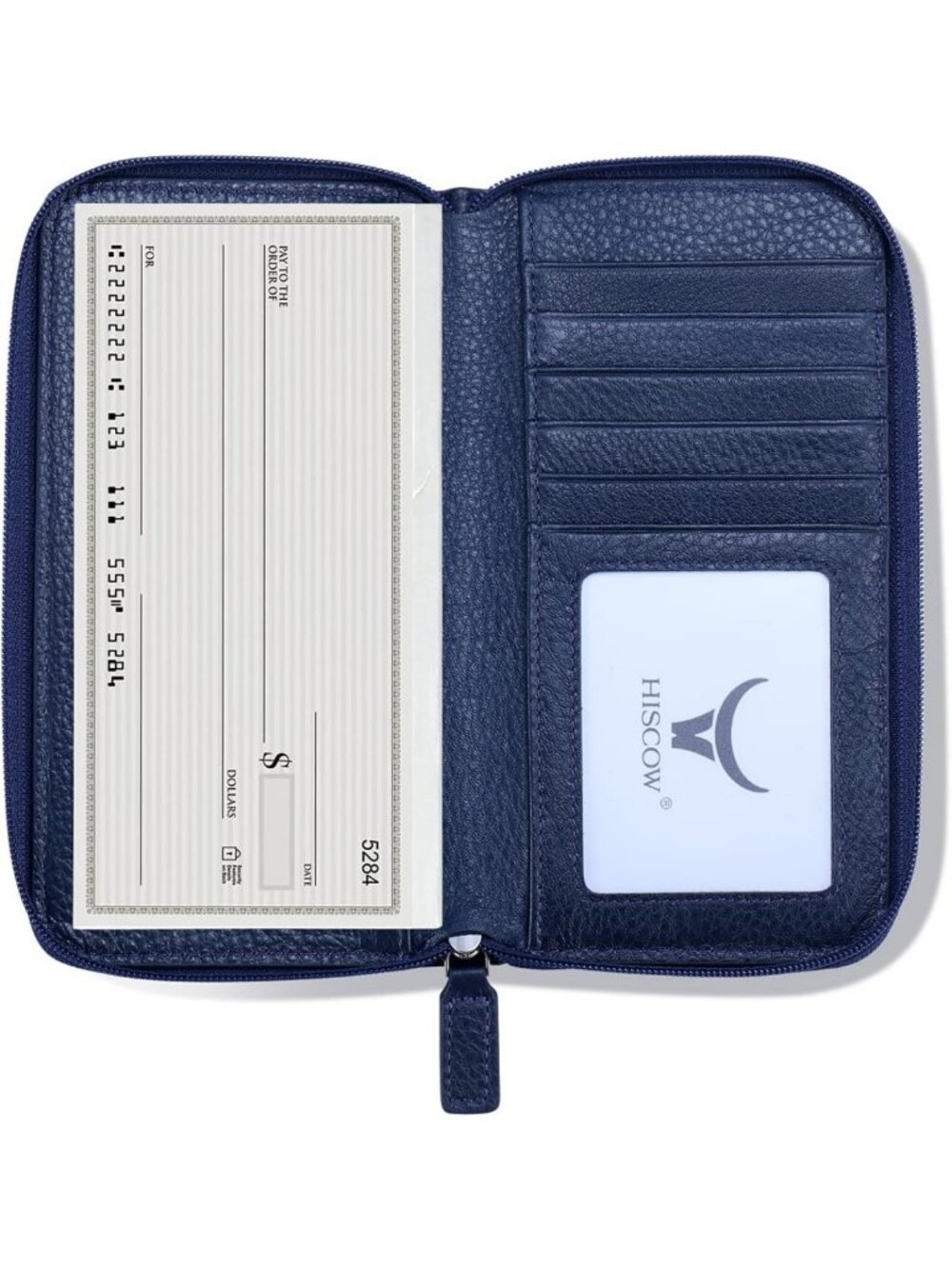 Stylish Pebbled Blue Leather Checkbook Cover & Zippered Wallet for Women
